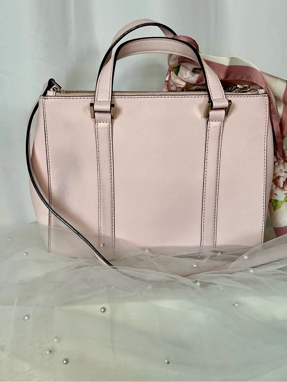 Kate Spade Newbury Lane Loden Satchel Ballet Slipper Pink Leather & Scarf Detail